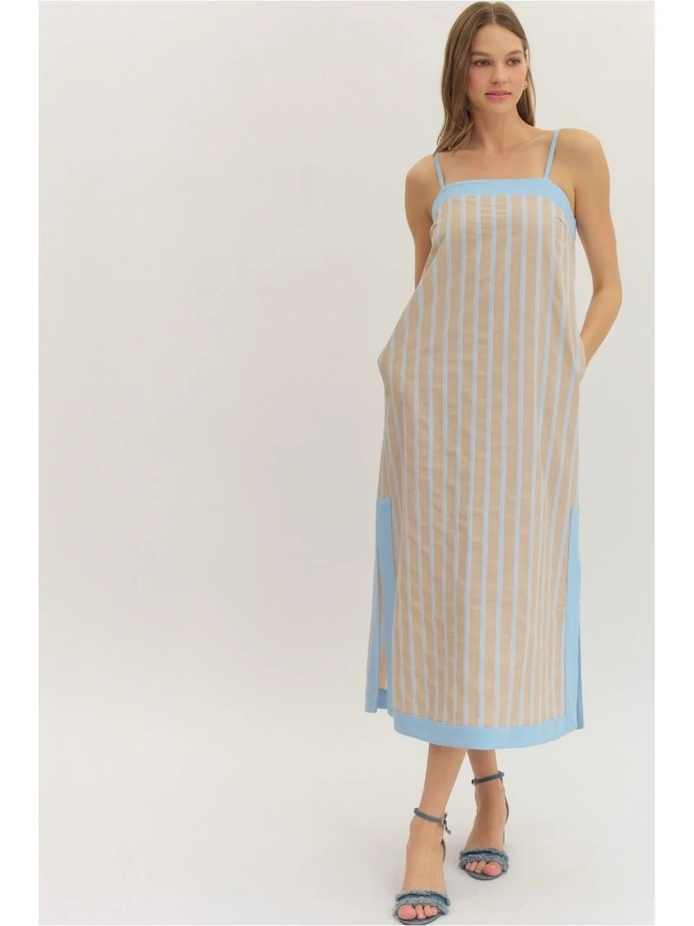 Blue Striped Midi Dress